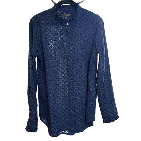 Banana Republic Tops - Banana Republic Women Dillion Classic Fit Blouse Sz S Navy Ruffles Work Feminine